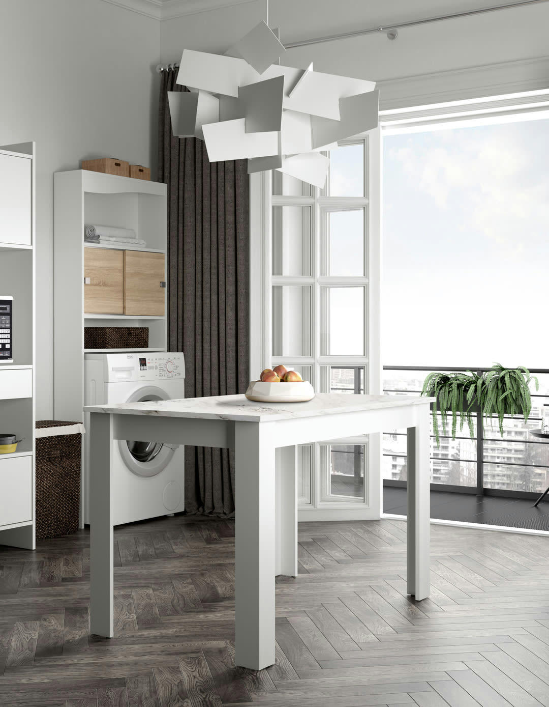 NICE - Table effet bois blanc et marbre