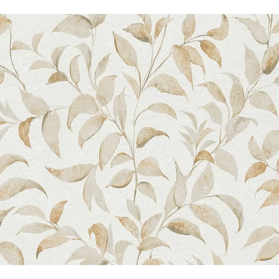 Livingwalls behang bloemen wit en oranje - 53 cm x 10.05 m