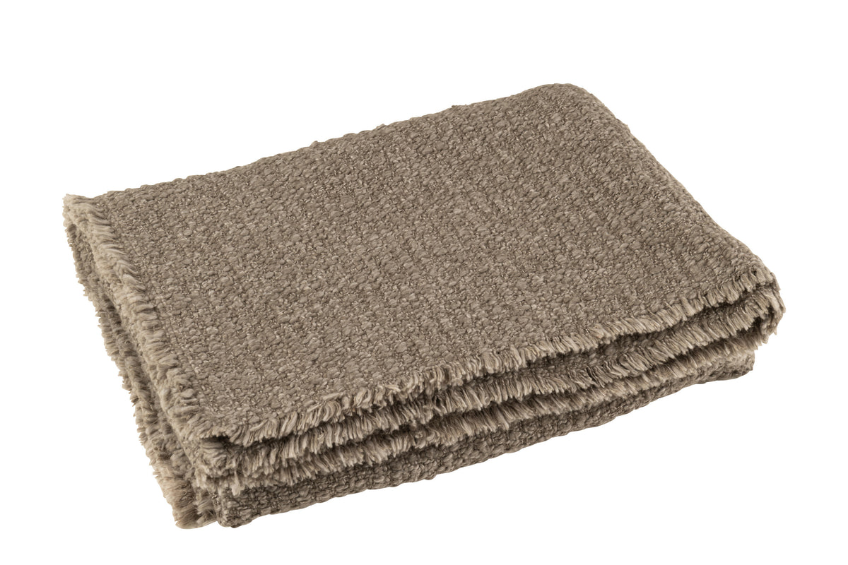 J-Line plaid Gerafelde Randen - katoen/polyester - taupe - 180 x 130 cm