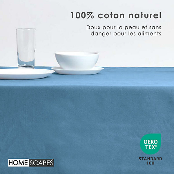 Nappe rectangulaire en 100% coton - bleu foncé - 137 x 178 cm - HOMESCAPES - Lavable en machine
