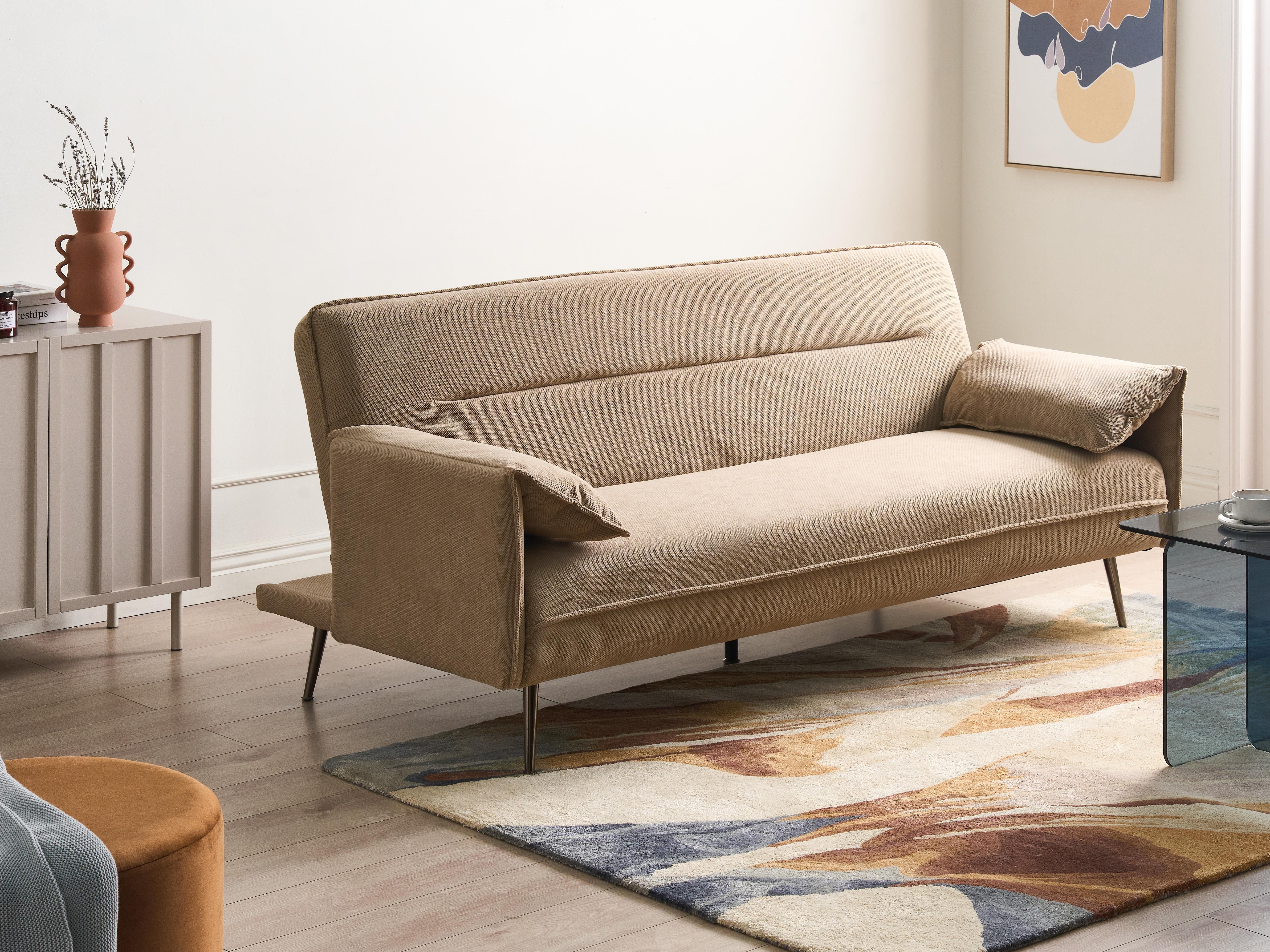 Sofa Bed 3 Seater VAYLA Fabric Light Brown
