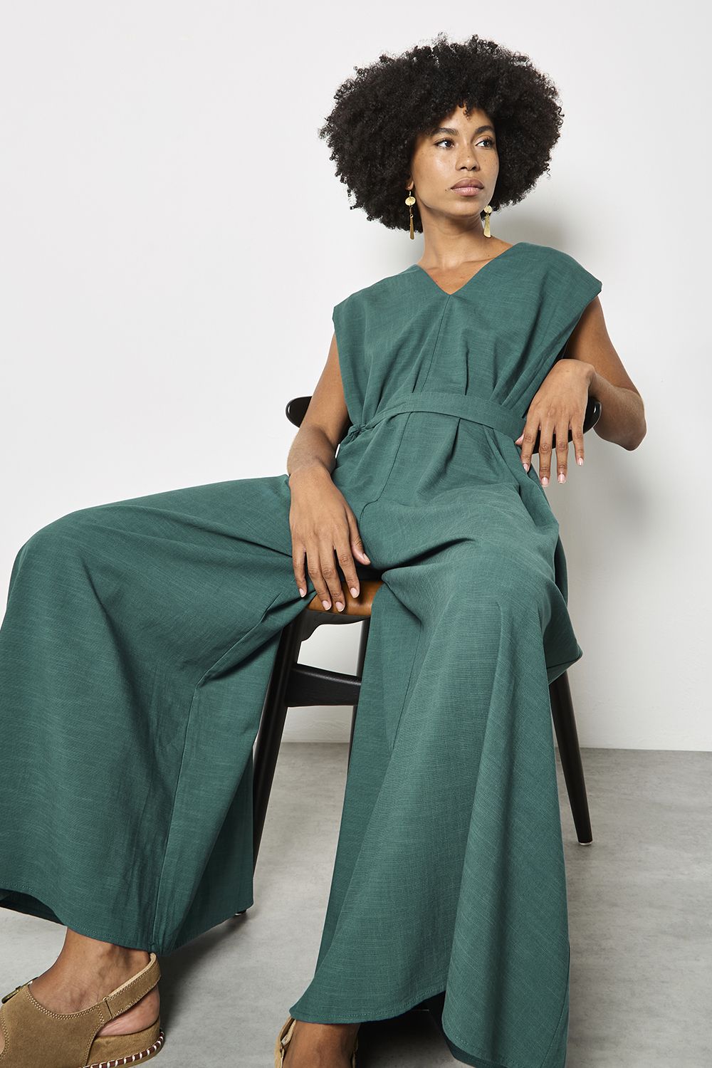Apricot Cotton Blend Wide-Leg Jumpsuit
