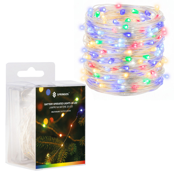 Lampki choinkowe 20 LED druciki mikro na baterie kolorowe