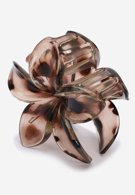Womens Brown Animal Print Flower Hair Clip