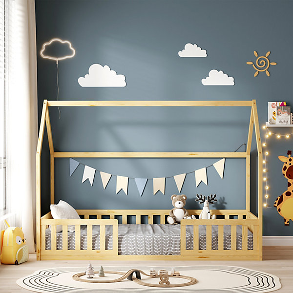 Lit cabane avec barrière Nid Enchanté 90x190 cm (matelas non inclus)Bois naturel