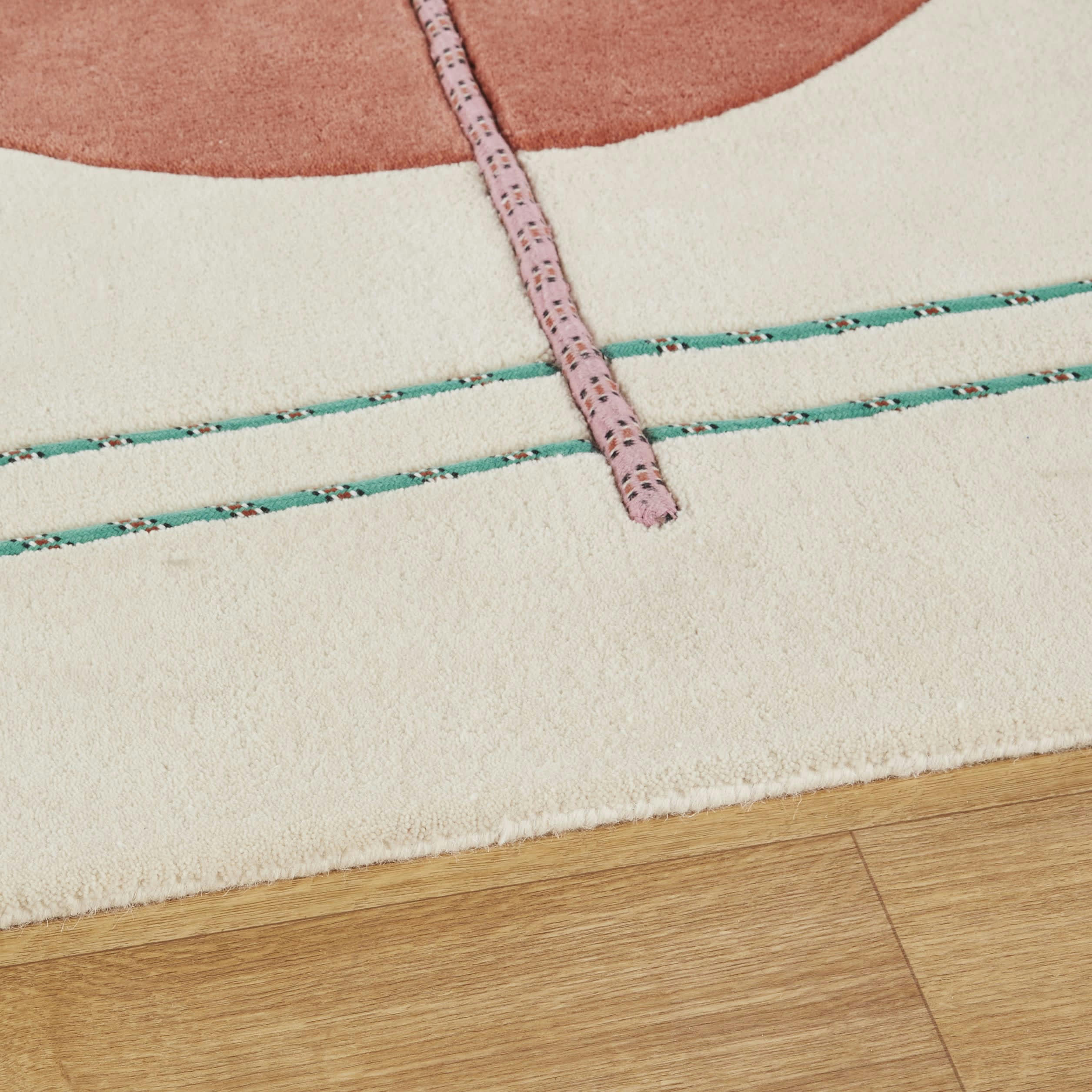 MATEO - Tapis tufté en laine écrue et rouge avec cordelettes 160x230