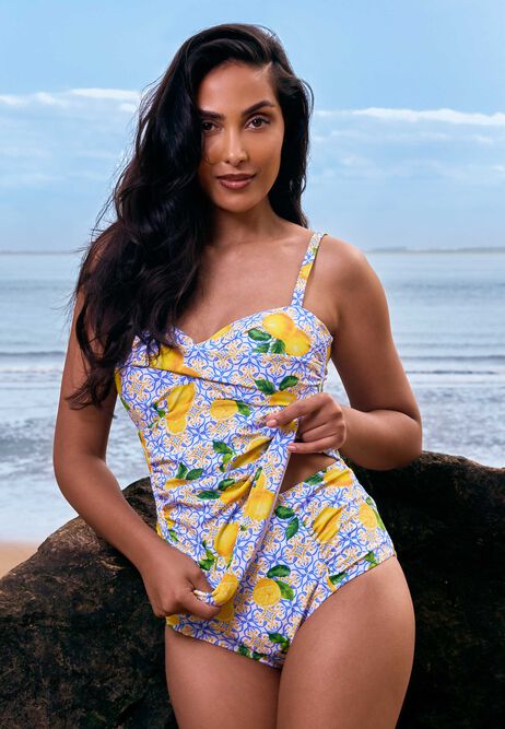 Womens Yellow Lemon Print High Waist Bikini Bottoms