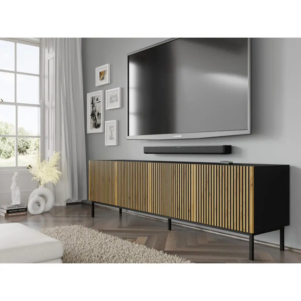 Ravenna F TV-meubel 200 4D gefreesd MDF folie met frame