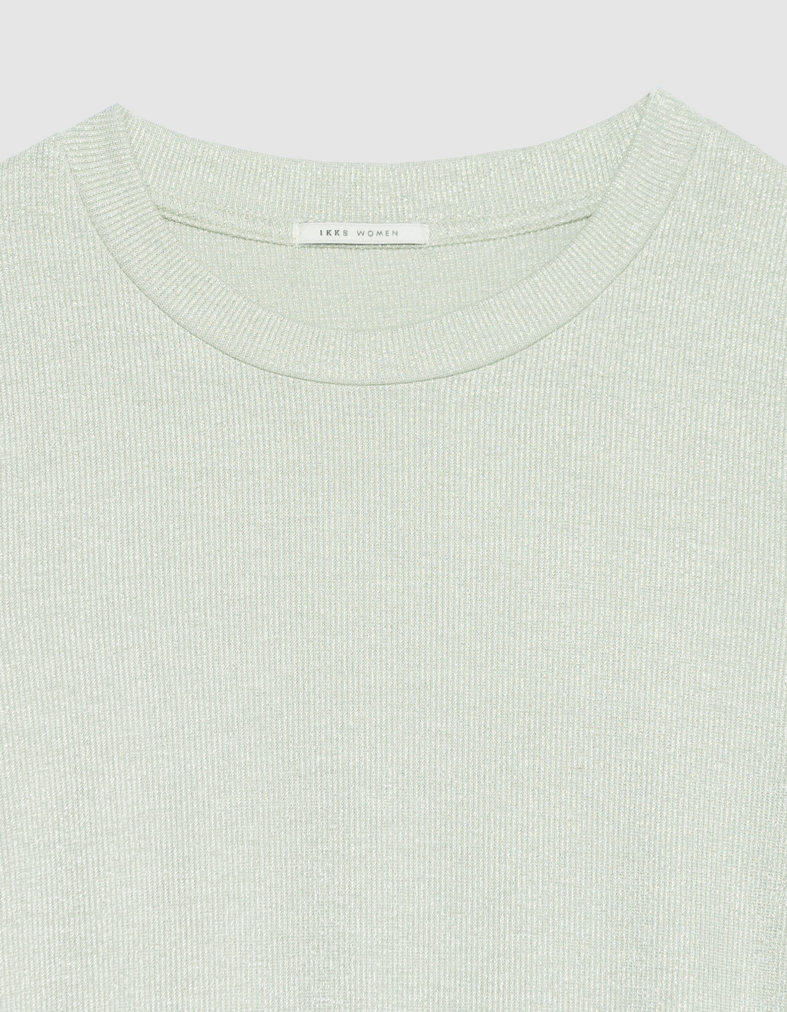 Tee-shirt col rond vert pailleté manches froncées Femme
