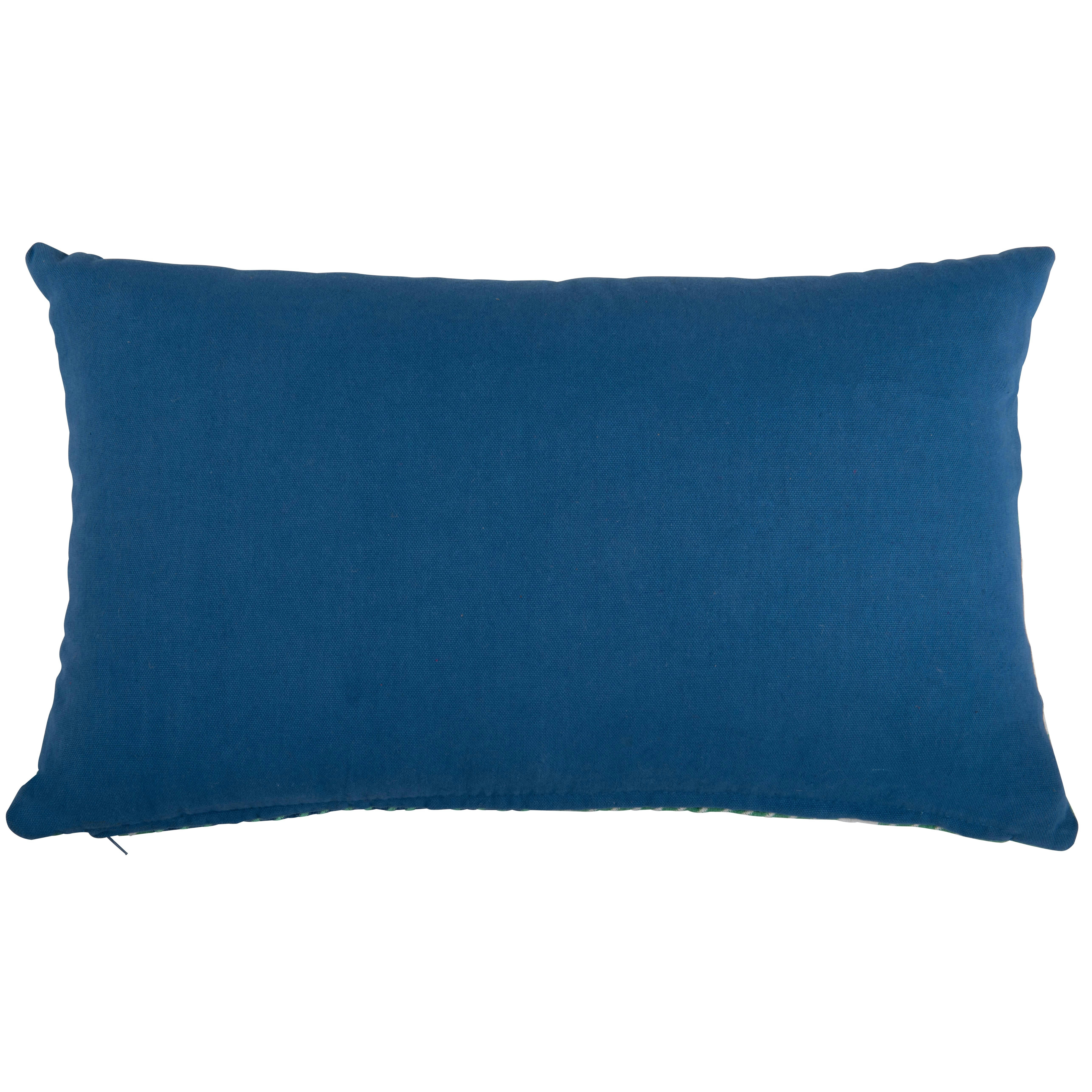 AVINTES - Housse de coussin en coton motifs graphiques imprimé avec broderie vert sauge et bleu 50x30