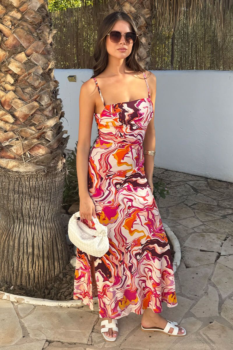 AX Paris Multi Water Marble Print Strappy Slip Midi Dress