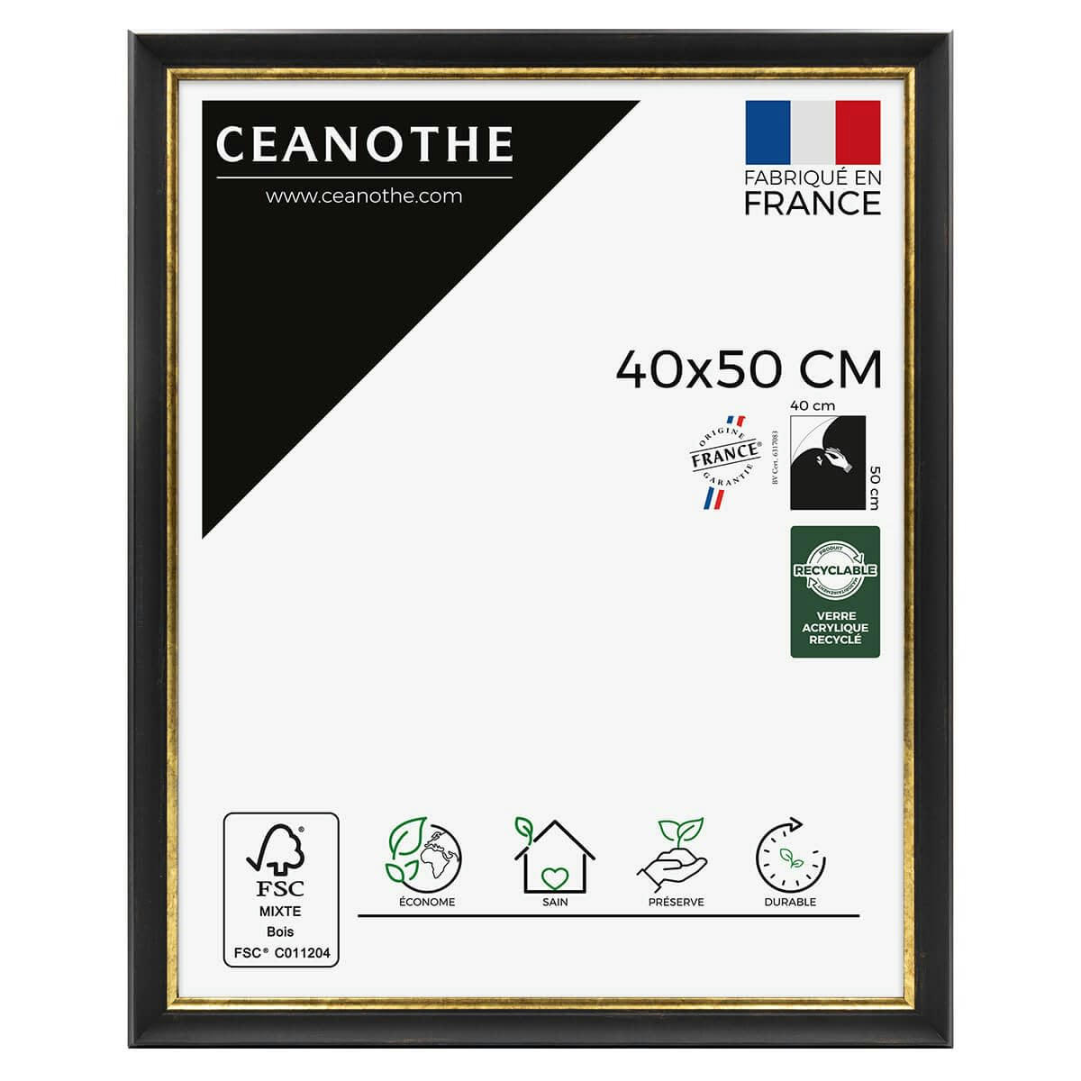 PANDORE - Cadre photo noir et finition doré 40x50 cm résine recyclée