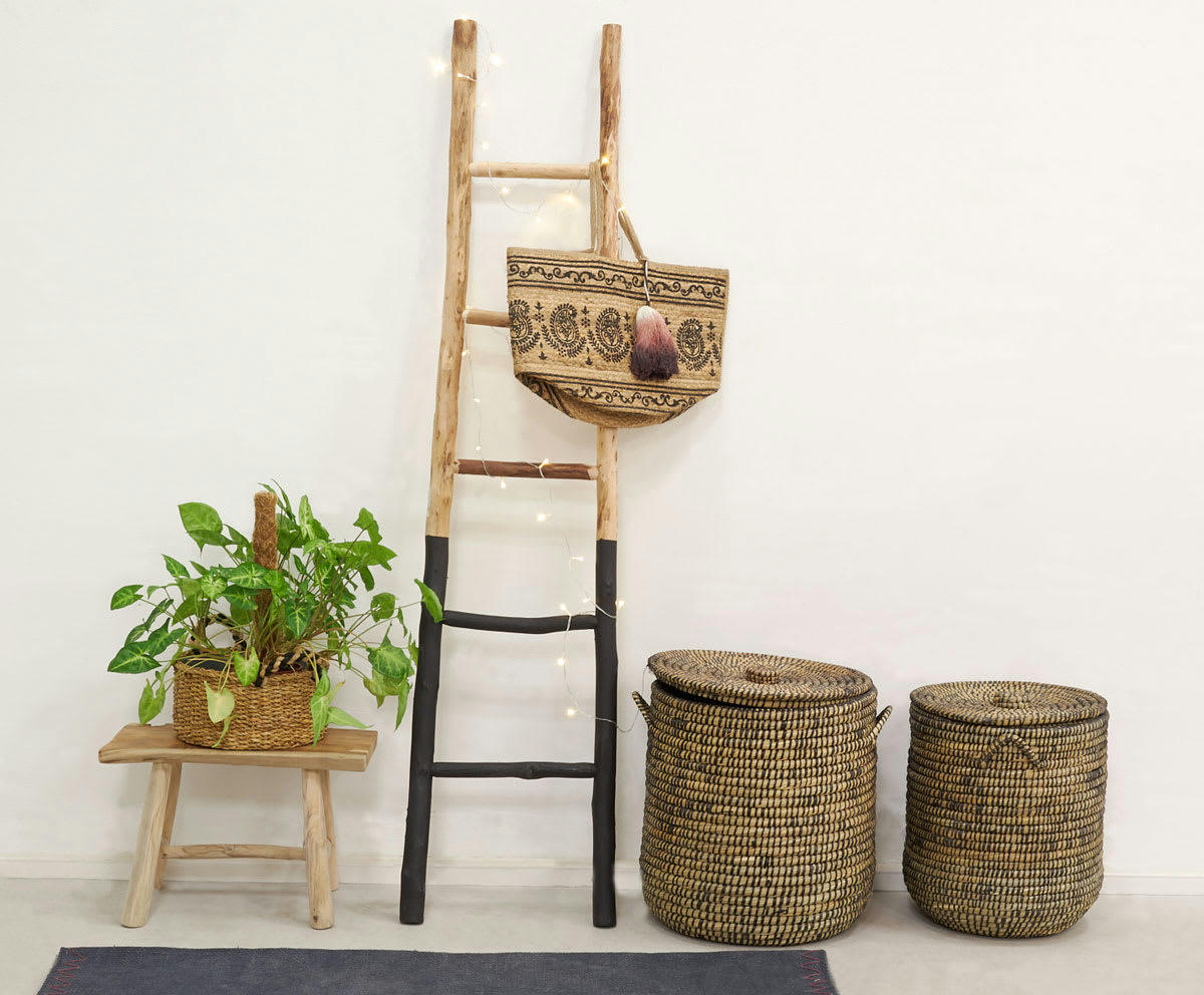 - Paniers à linge ronds en jonc (lot de 2)