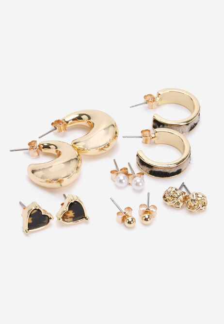 Womens 6pk Gold & Animal Print Stud Earrings