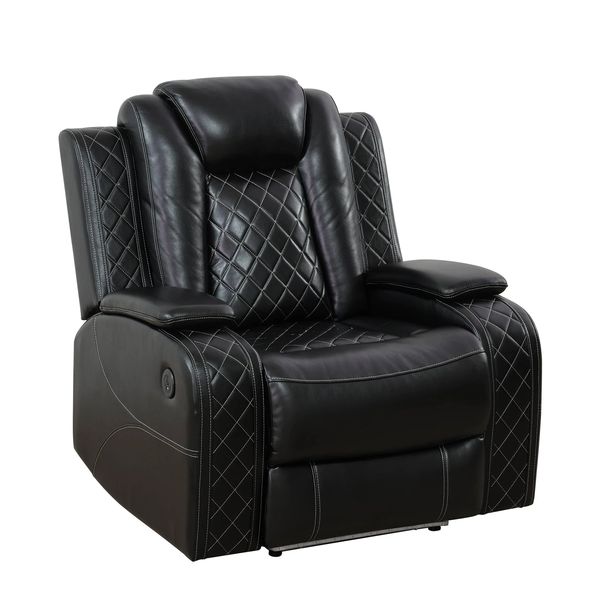 Black Breathing Leather Living Room Sectional Recliner Chair