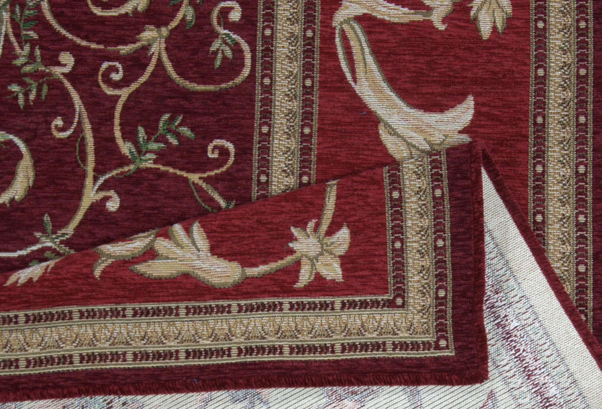 FLOMI - Tapis aubusson floral tissé plat - Rouge 70x120 cm