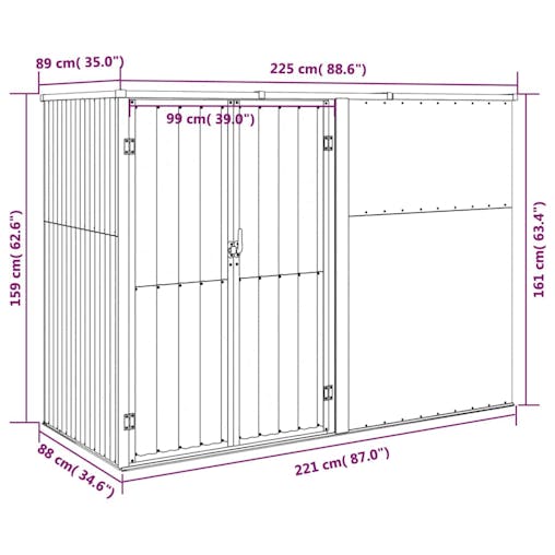 NNEVL Garden Tool Shed Grey 225x89x161 cm Galvanised Steel