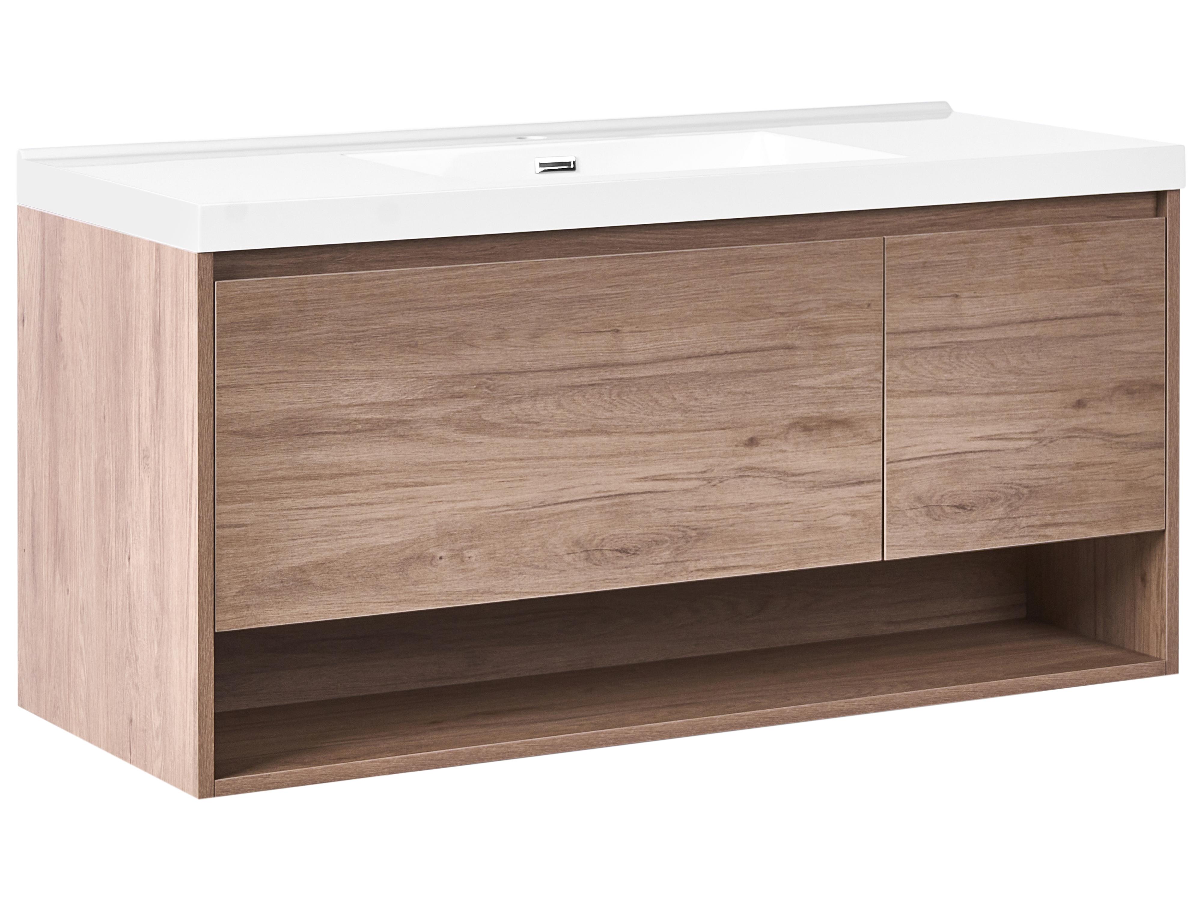 Wall Mounted Vanity Unit with Basin UMAYO Light Brown