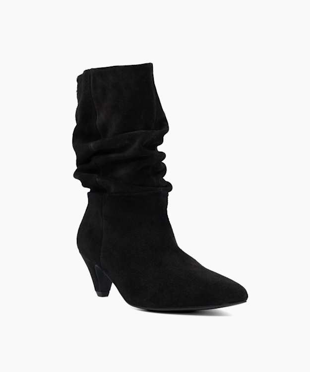 Orange Black - Suede Ruched Ankle Boots
