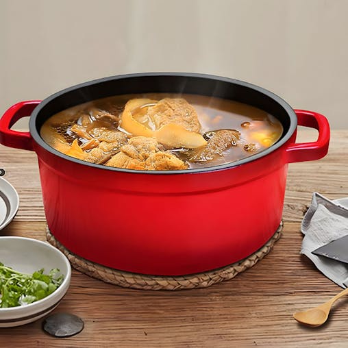 SOGA Cast Iron Enamel Porcelain Stewpot with Lid Red 3.6L 24cm