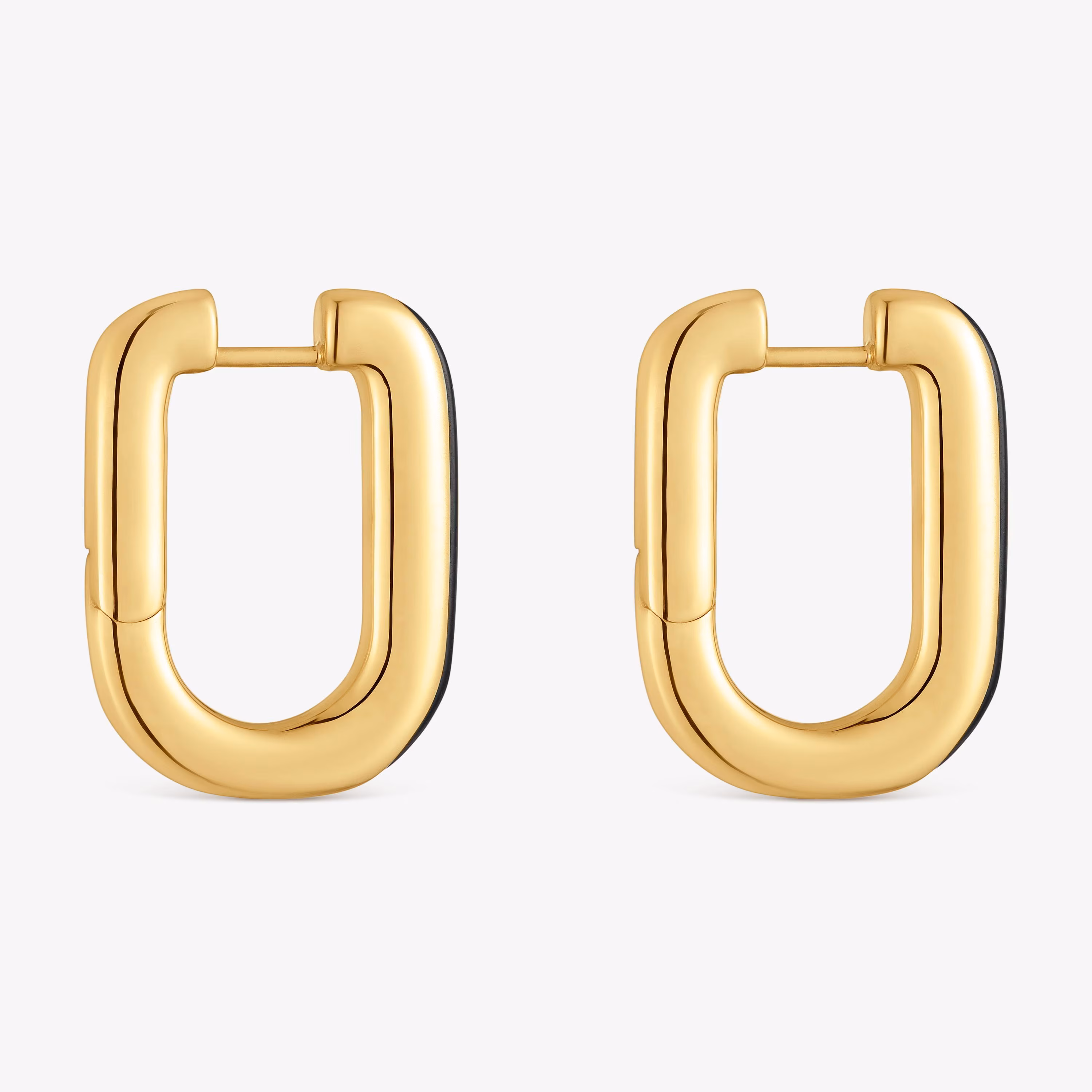Pendientes de aro con baño de oro 18 kt sobre plata y ónix Line
