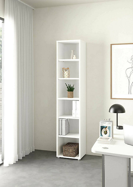 Bibliothèque Pabuk, Etagère de bureau, Porte-livre mobile, Librairie, 47x40 h222 cm, Blanc