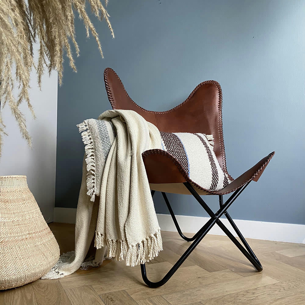 PLAID EN COTON - Plaid en coton blanc argile 127x152