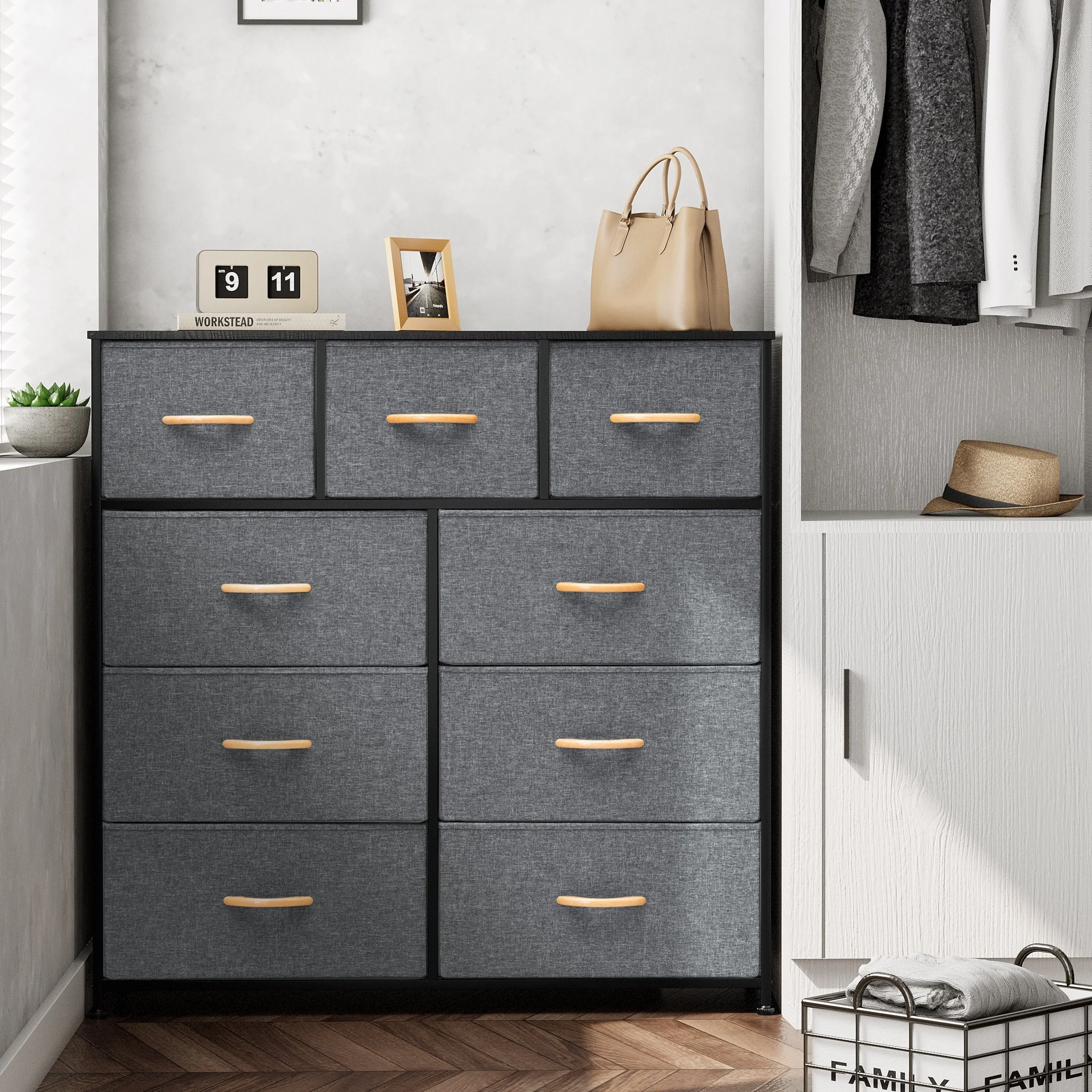 Home Extra Wide Closet Dresser Storage Tower Organizer Unit 9 Drawers