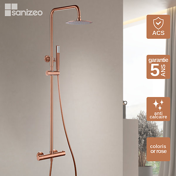 Colonne de Douche Thermostatique Anti-Calcaire Or Rose Cuivré IMEX GENOVA BTG053/ORC