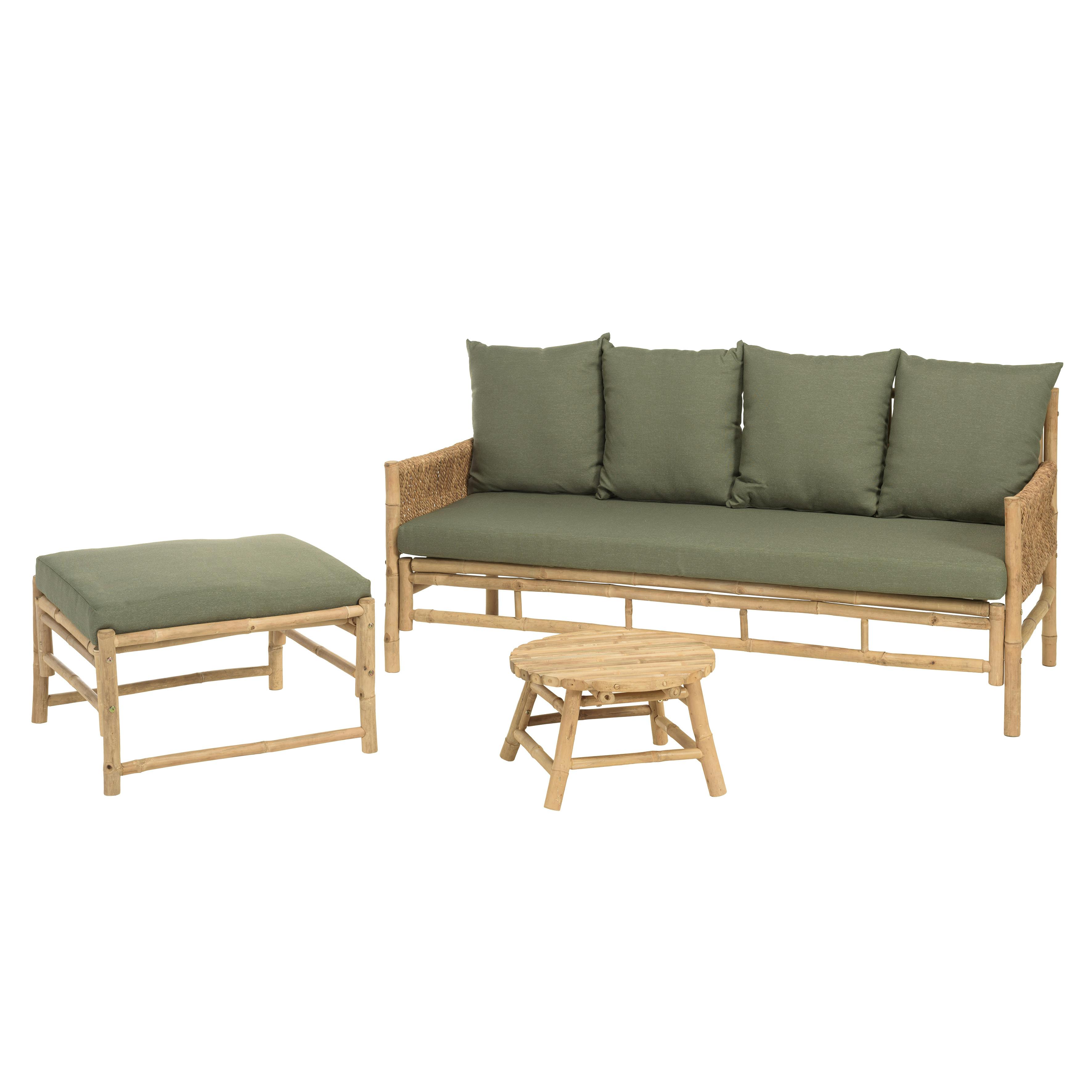 Canapé 3 places, pouf et table basse bambou CALVIA