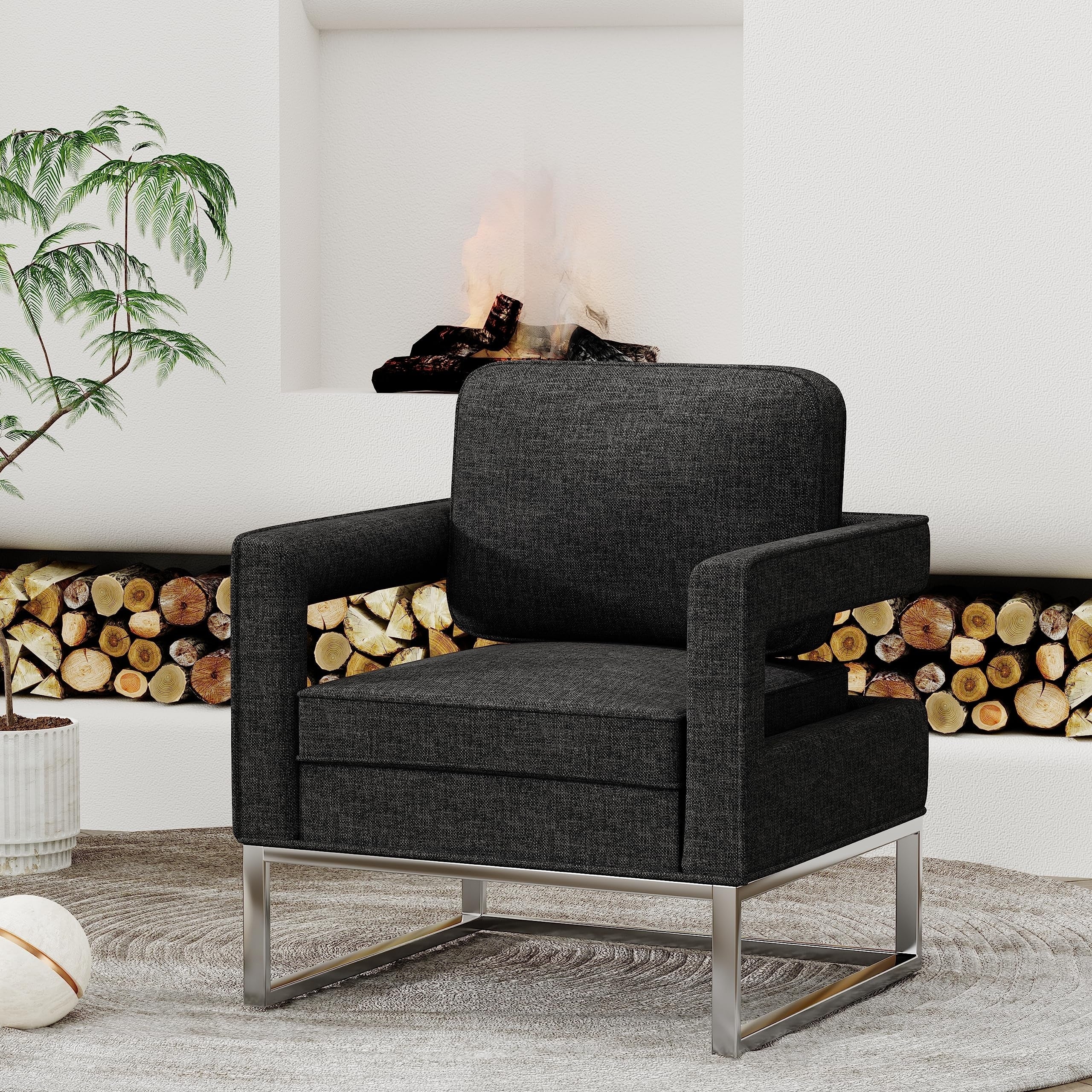 Modern Arm Accent Chair, Mid Century Living Room Chair Upholstered Lounge Chair