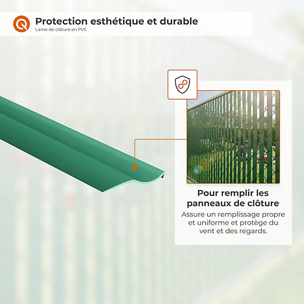 Lamelles occultantes pour grillage 50-60 mm QUEST, kit 26 pièces, brise-vue jardin, 120 cm, vert