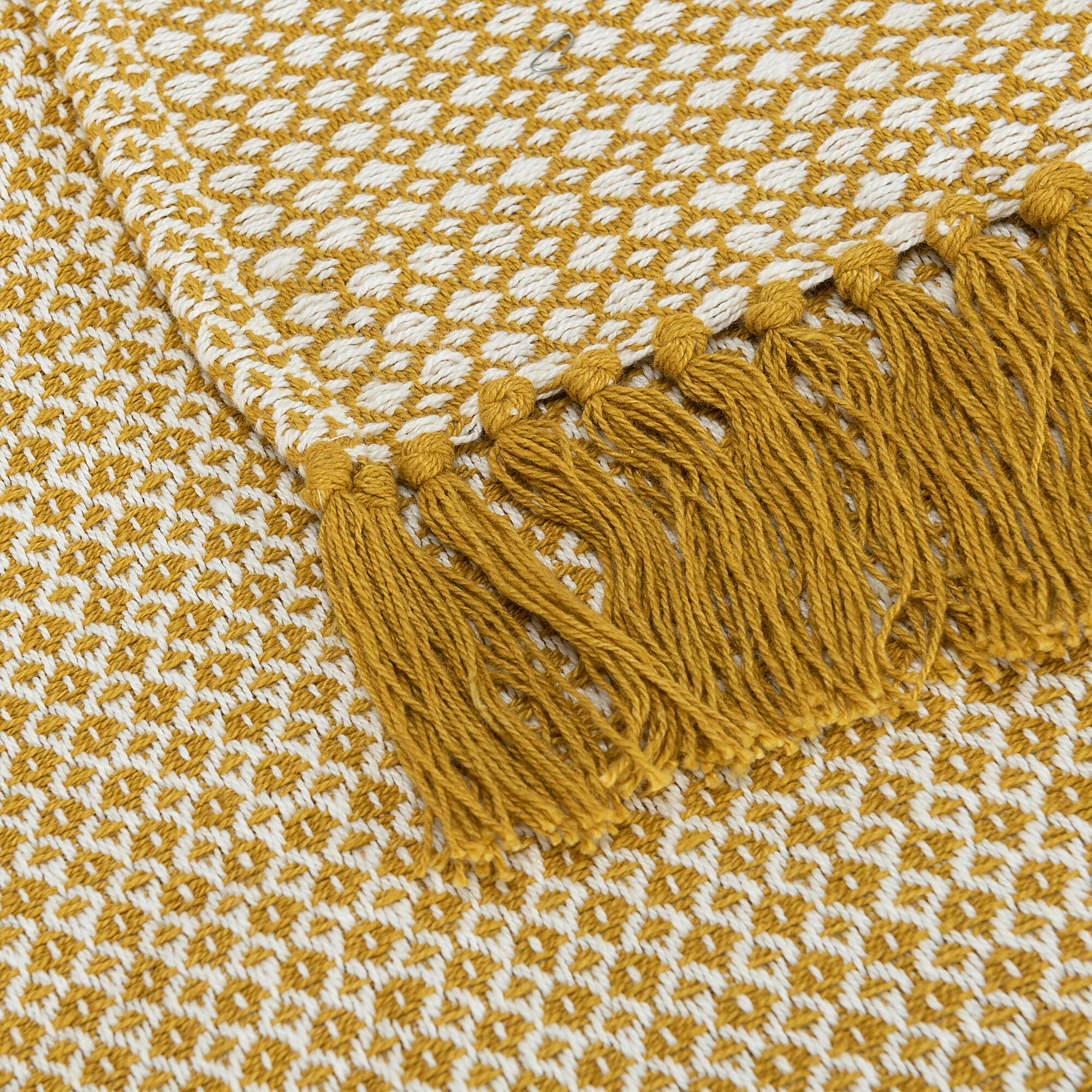 PARA - Plaid à franges et motifs en coton - jaune argan 130x170cm