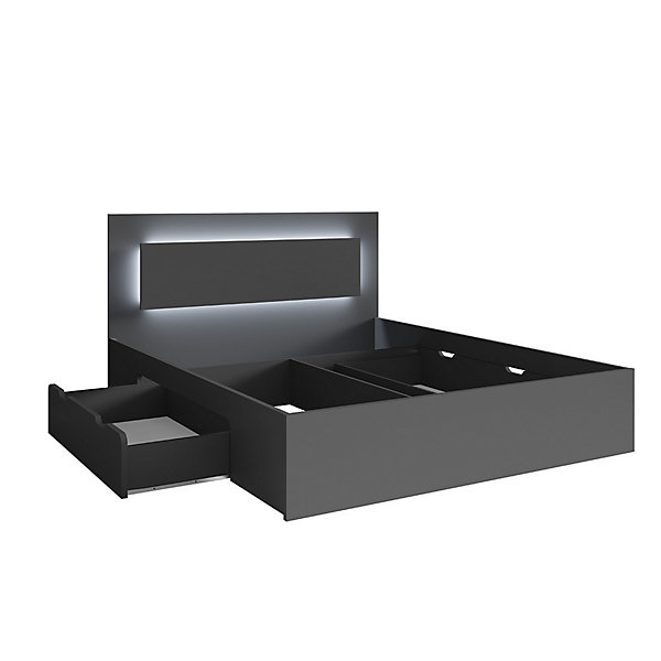 Lit NOFI avec sommier 180 x 200 cm avec 2 tiroirs de rangement - gris graphite
