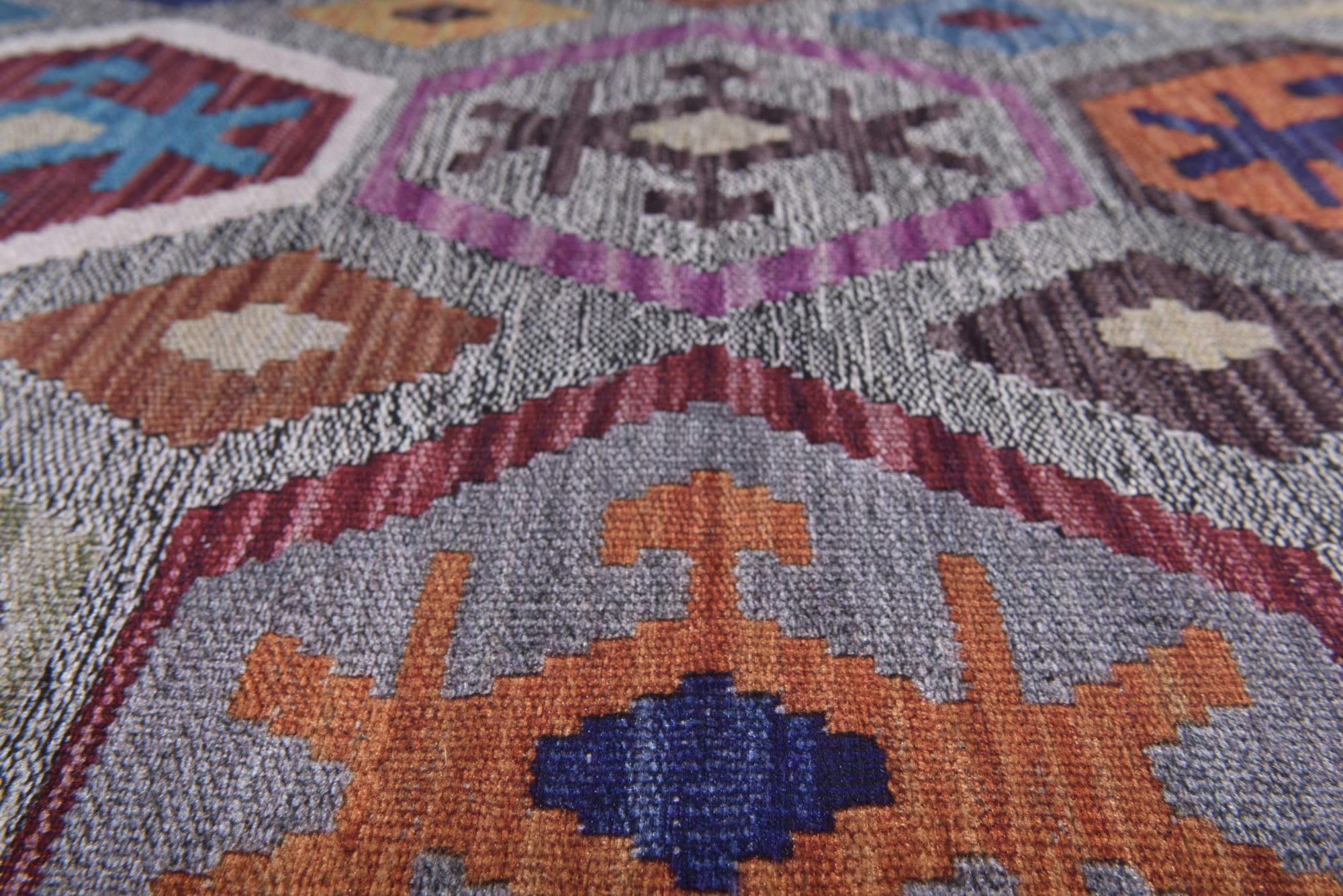 CECILIA - Tapis imprimé en motif kelim vintage - gris 70x140 cm