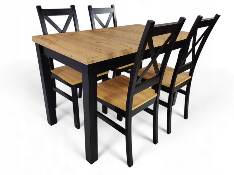 Stół mały 65x120/160 cm Dąb Craft 4 Krzesła krzyż czarne