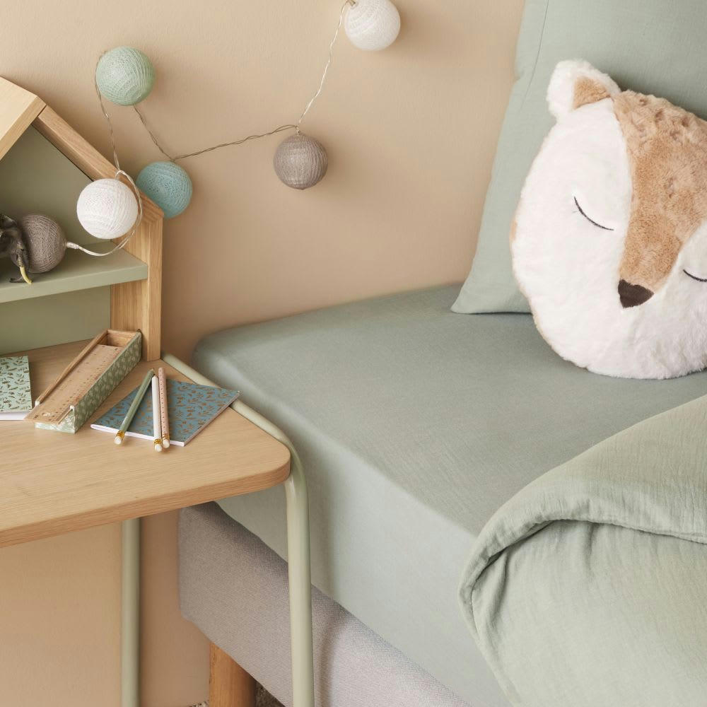 NOA - Drap housse enfant en gaze de coton biologique vert d