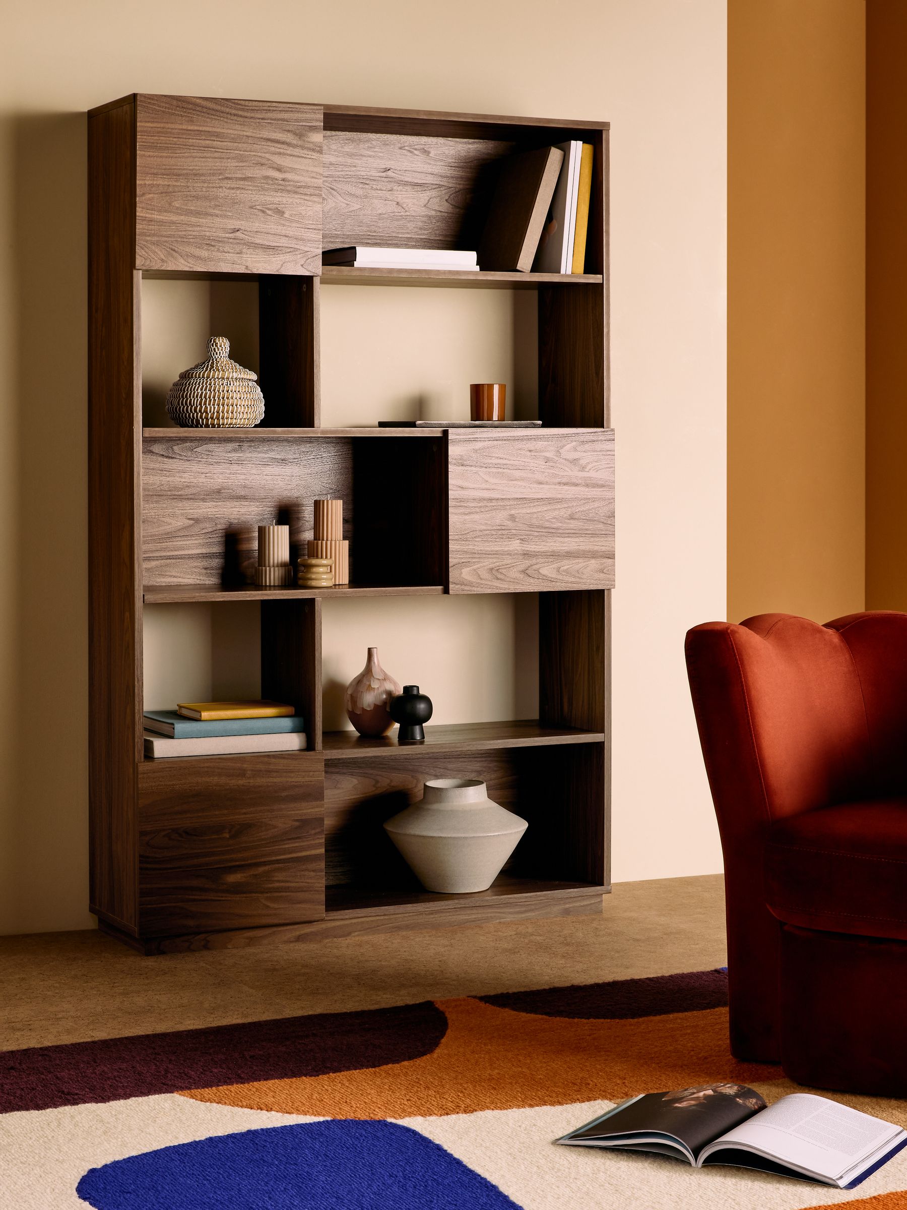 Blaze Wide Shelving Unit in Dark Walnut Effect