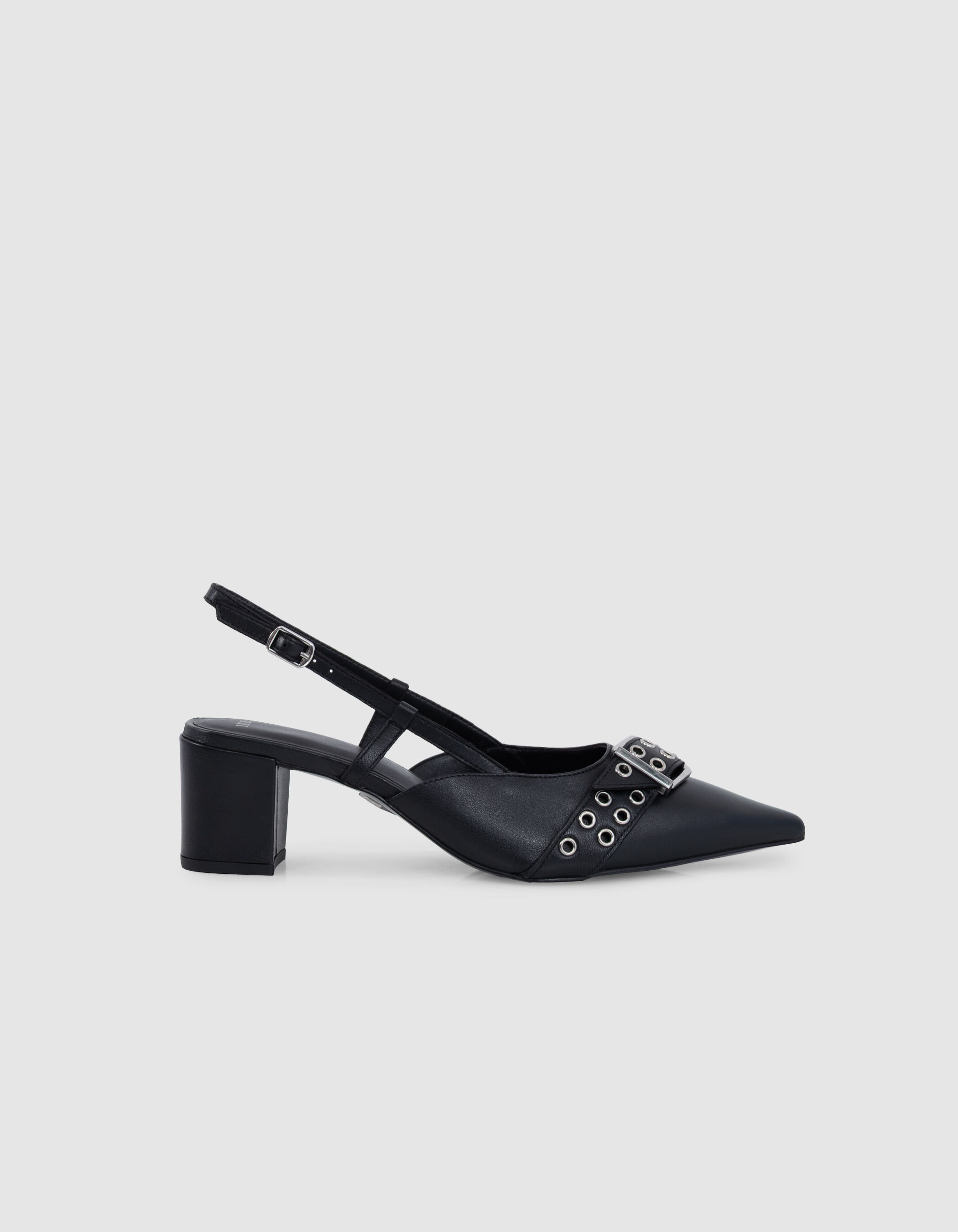 Escarpins slingback noirs cuir boucle oeillets Femme