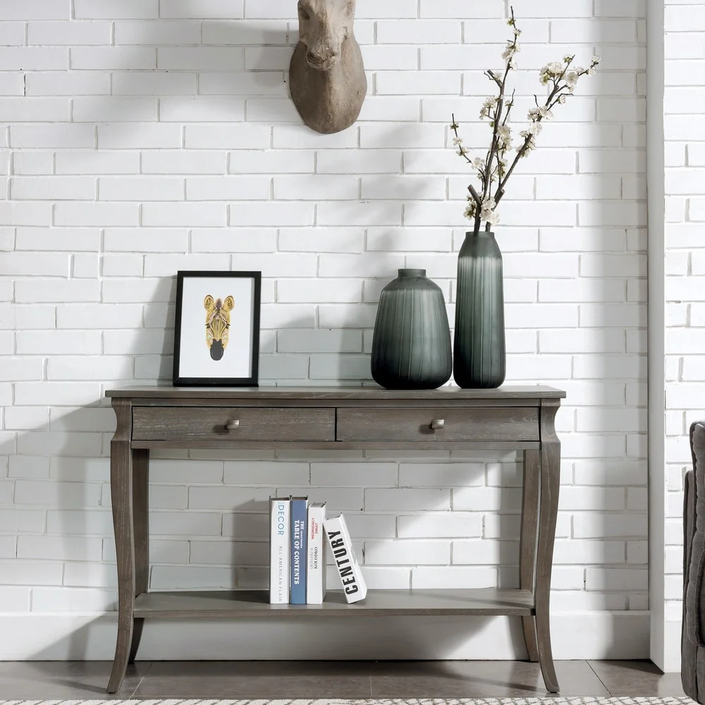 Two Drawer Grey Wood Living Room Sofa table