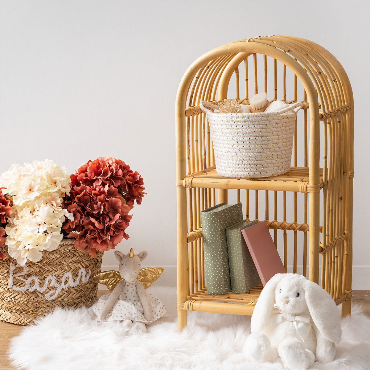 Kids bookcase Rattan, H.76 cm