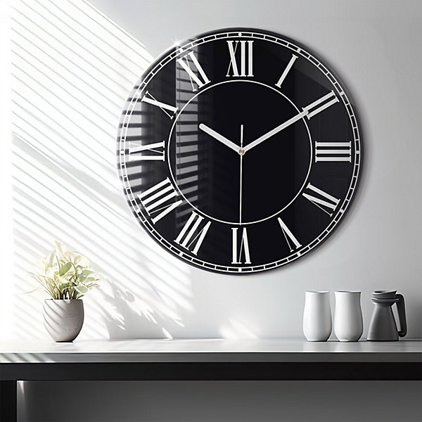 Horloge murale Wallfluent fi60 cm Aiguilles blanches Chiffres romains noirs 1 pcs