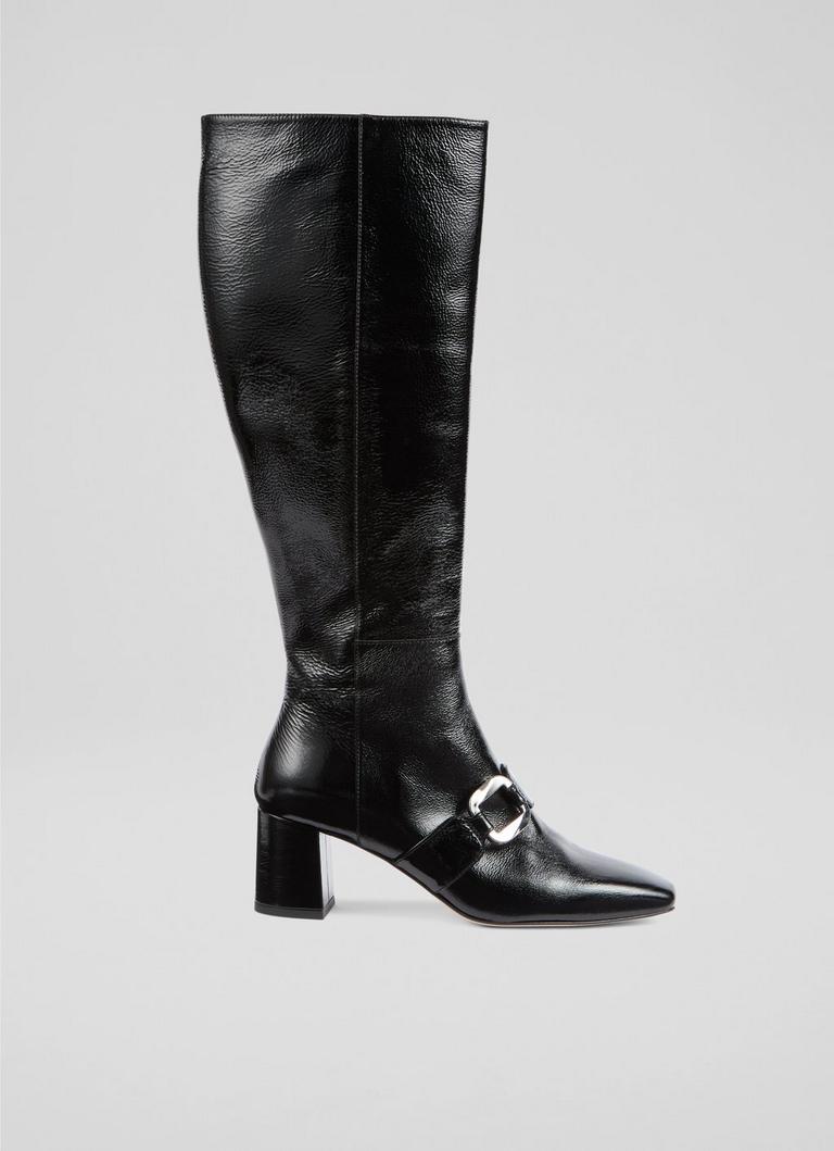 Gigi Black Patent Knee Boots