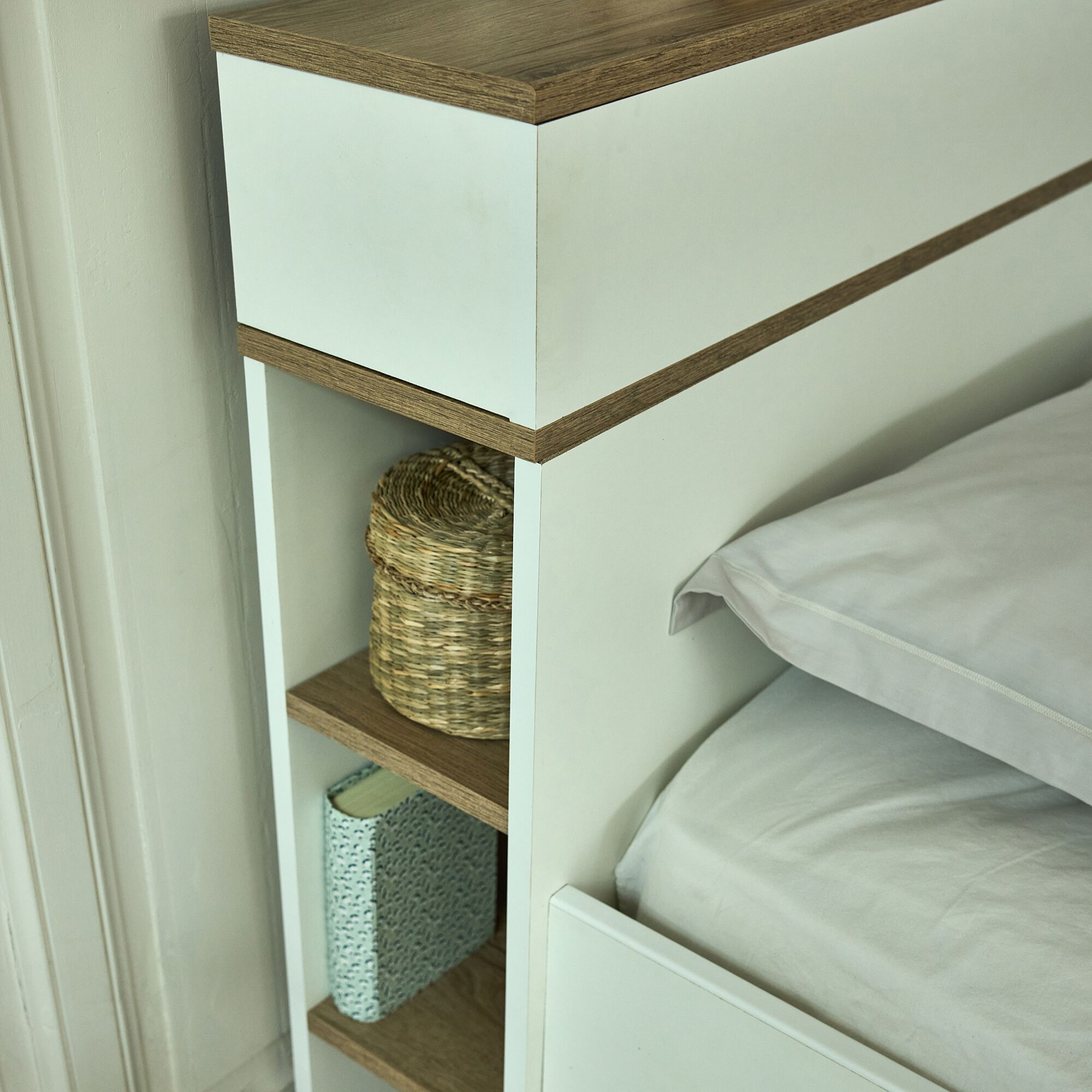 NESTOR - Lit 2 places avec tête de lit en bois 160x200cm - blanc