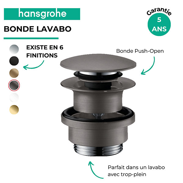 Bonde lavabo Push-open HANSGROHE noir chromé brossé