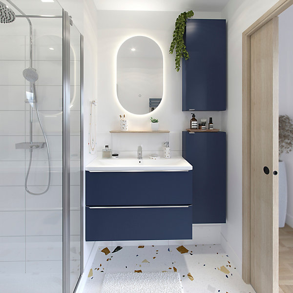 Armoire de salle de bains faible profondeur bleu nuit mat l.40 x H.90 x P.15 cm, GoodHome Imandra