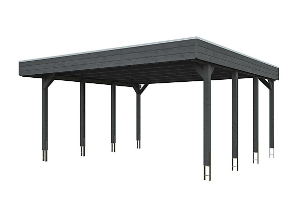 Carport SKAN HOLZ Friesland 546 x 555 cm, avec panneaux de toit en acier, gris ardoise