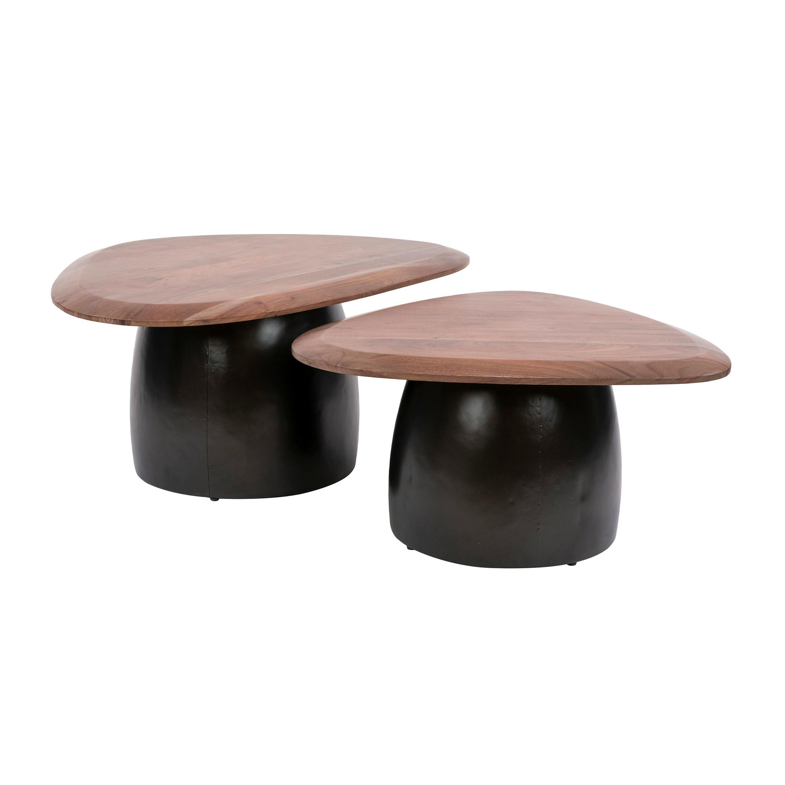 Table basse gigogne triangulaire bois foncé et métal (x2) NAKO