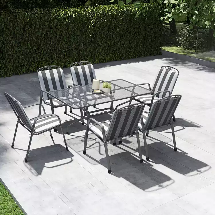 Pacific Savoy 6 Seater Metal Patio Set with Cushions - Grey