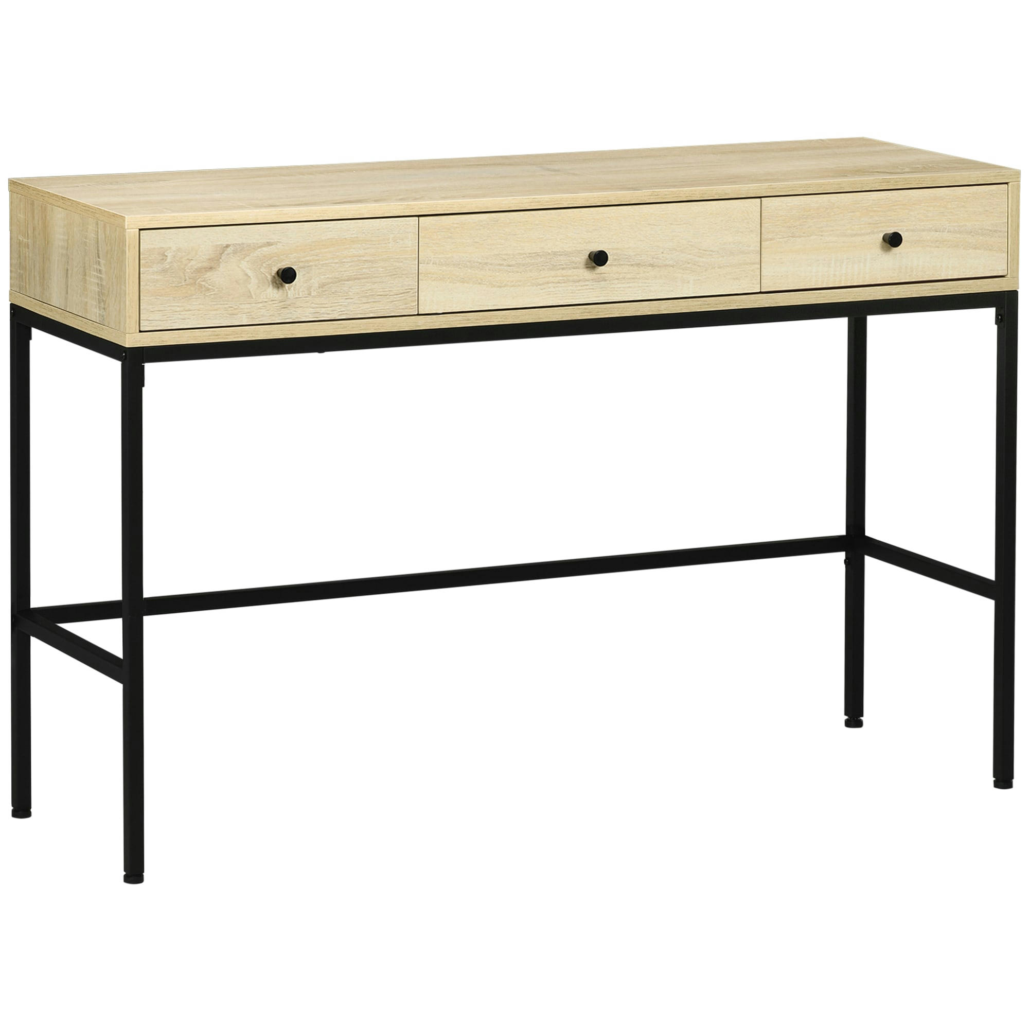 - Console style industriel 3 tiroirs acier noir aspect bois clair